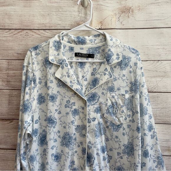 NEW WITH TAGS LAUREN RALPH LAUREN BLUE FLORAL PAJAMA TOP - Picture 2 of 6
